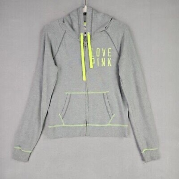PINK Victoria's Secret Gray Hoodie with Neon Accents‼️FINAL SALE - Picture 1 of 6